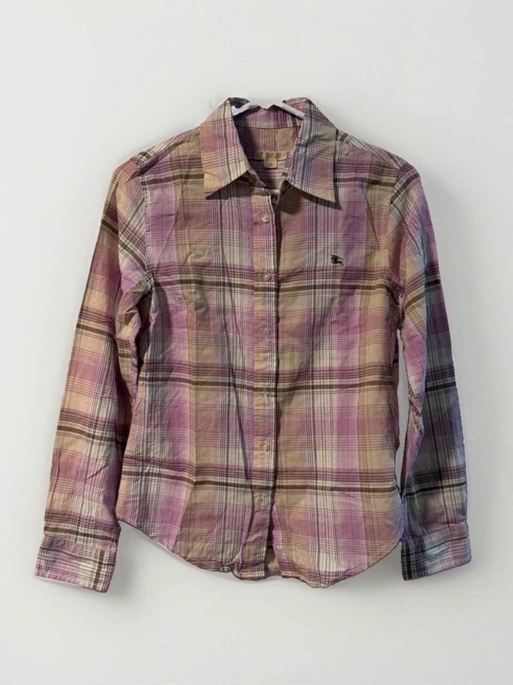 Plaid Button-Down Shirt - Purple/Cream Burberry Brit